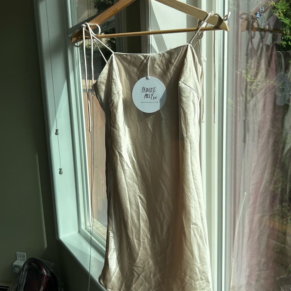 new princess polly THE SILKY SLIP MINI DRESS CHAMPAGNE